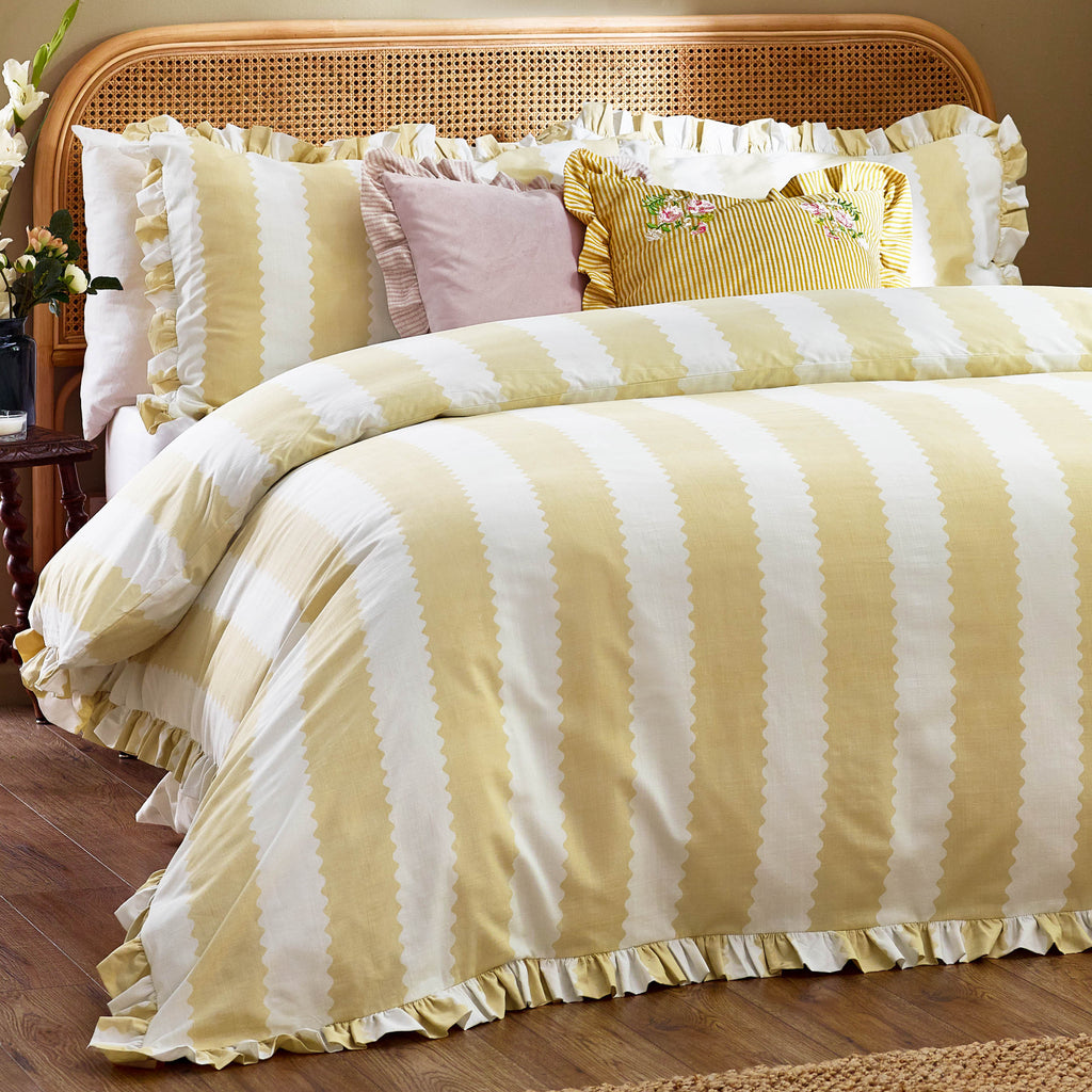 Birdie Stripe Ruffle Duvet Cover Set