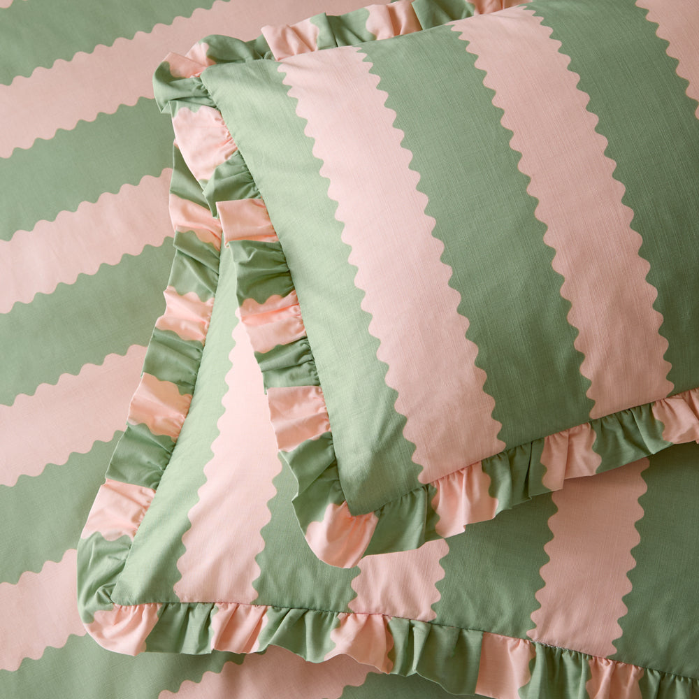 Birdie Stripe Ruffle Pillowcase Pair