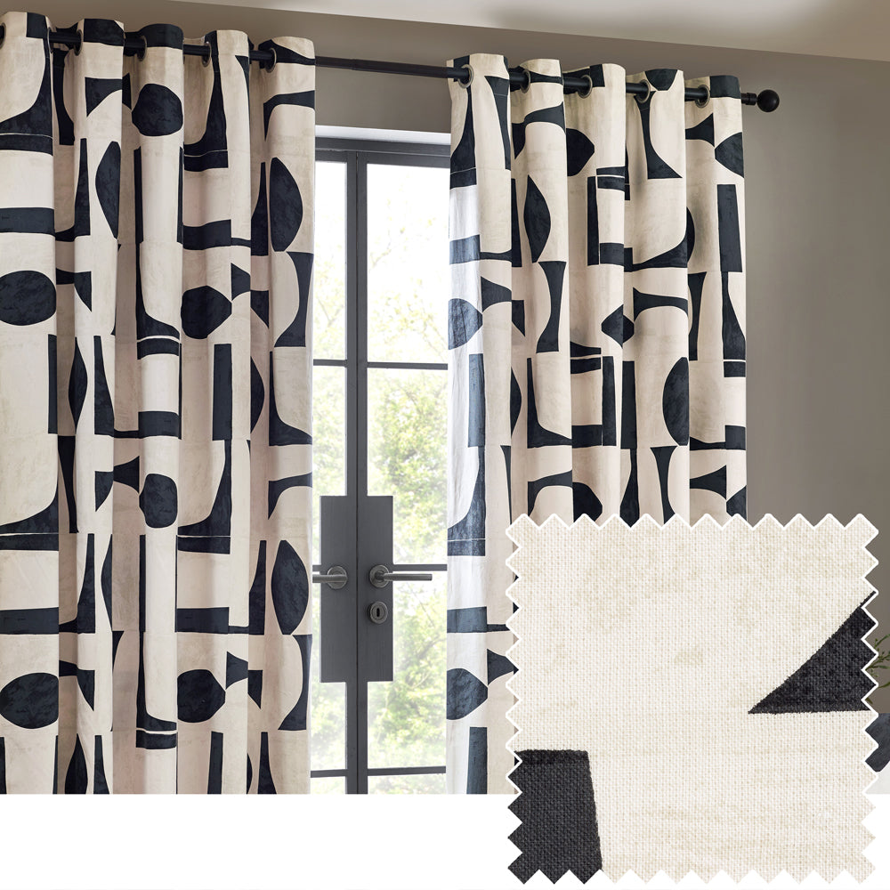 Carro Abstract 100% Cotton Lined Curtains