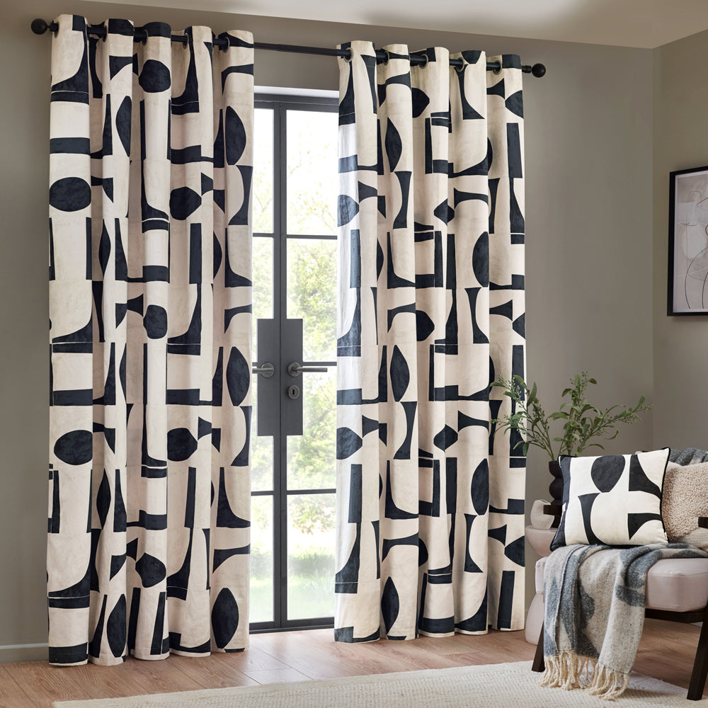 Carro Abstract 100% Cotton Lined Curtains