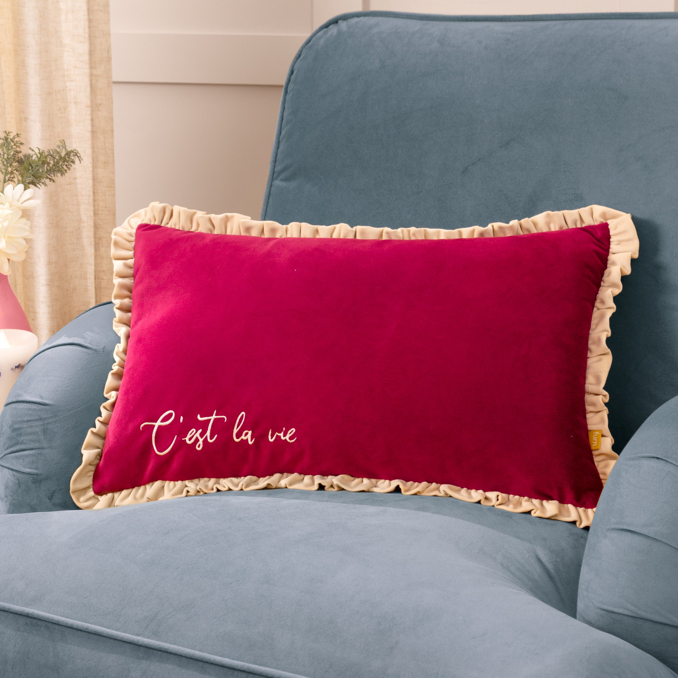 Cest La Vie Embroidered Cushion