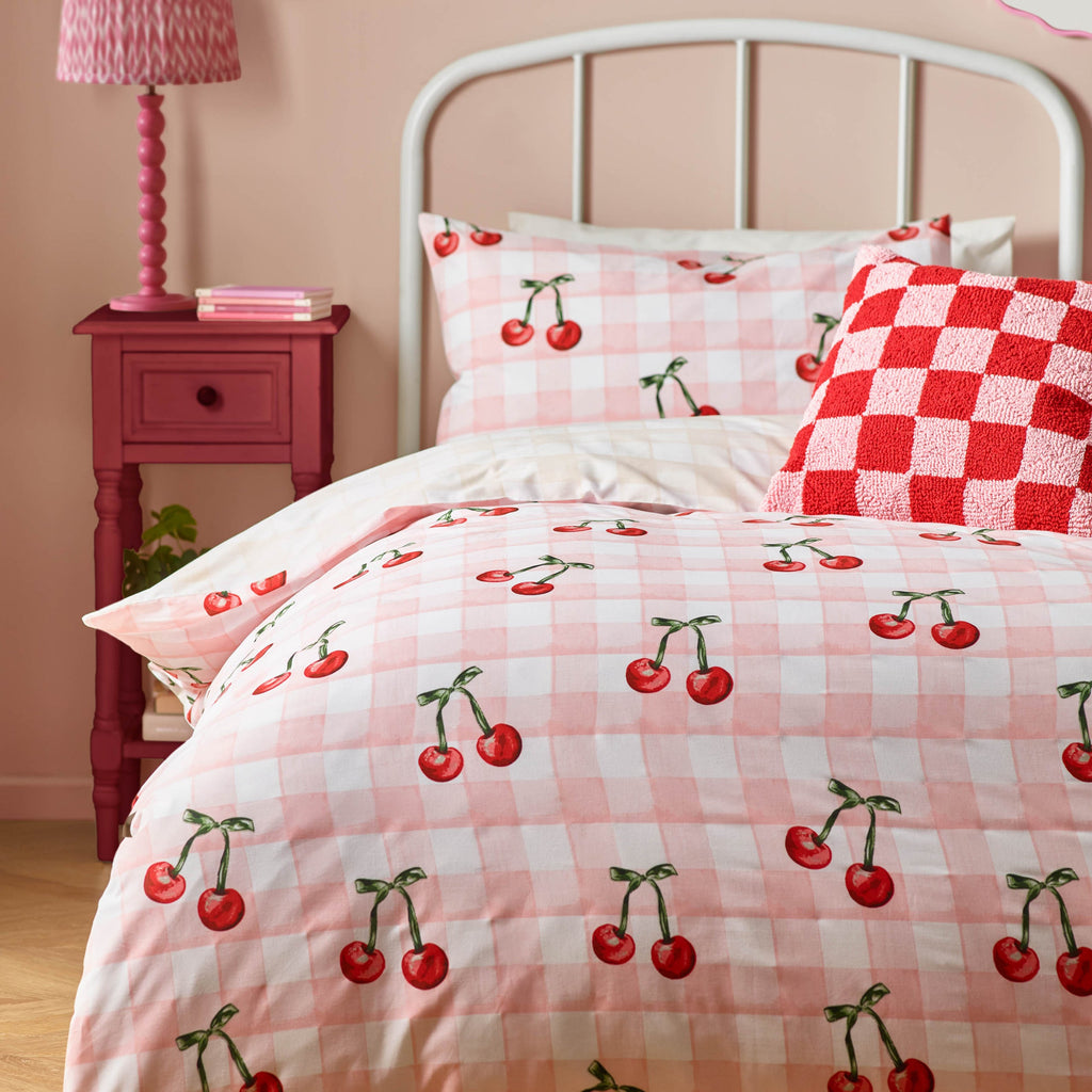 Cherry Gingham Printed Duvet Cover Set