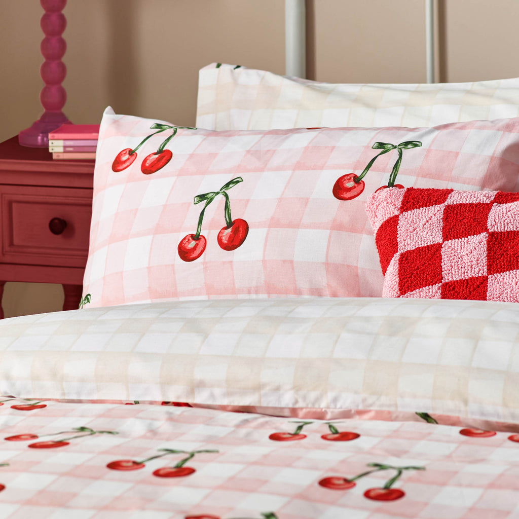 Cherry Gingham Printed Duvet Cover Set