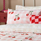 Cherry Gingham Printed Duvet Cover Set