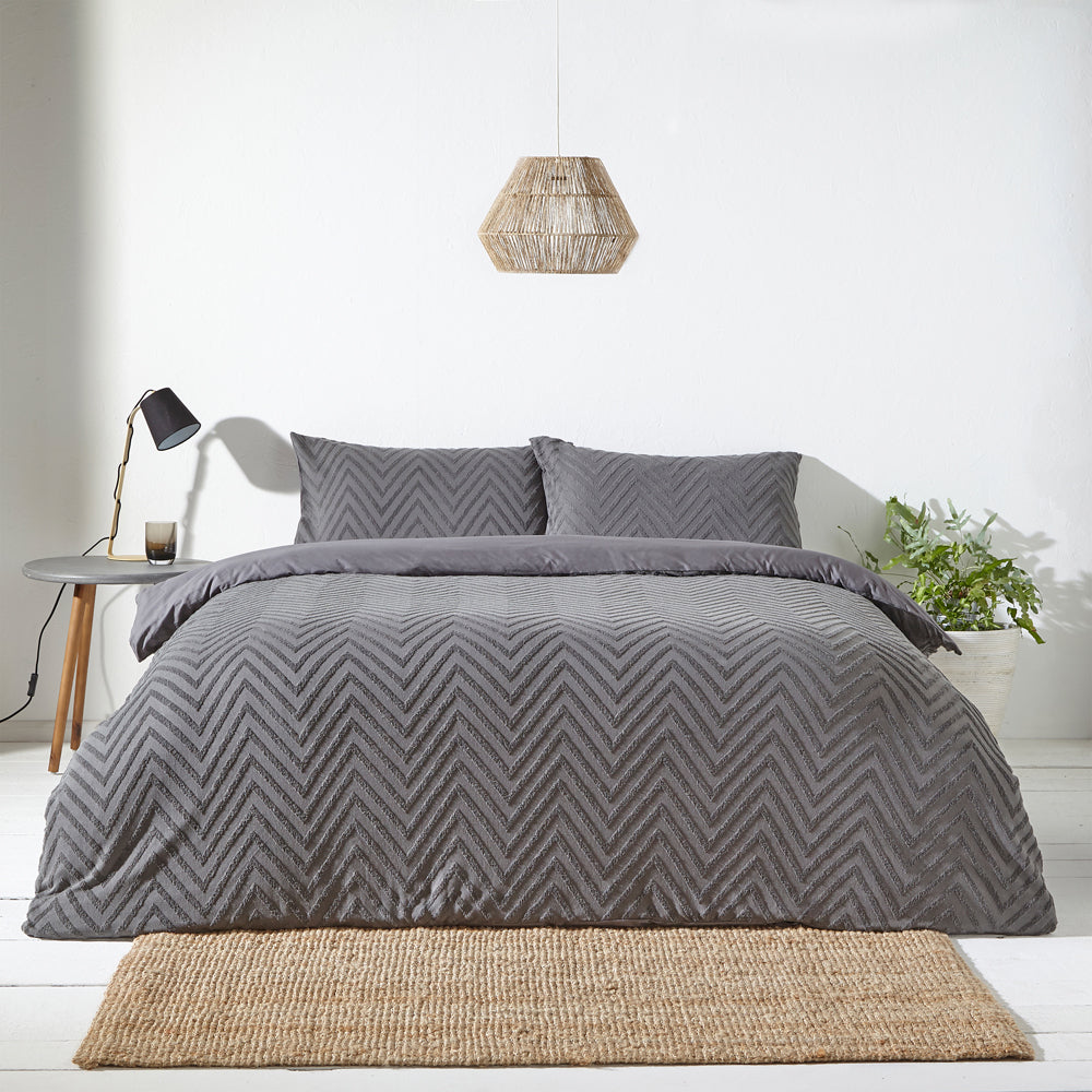 Chevron Tufted Geometric 100% Cotton Duvet Cover Set