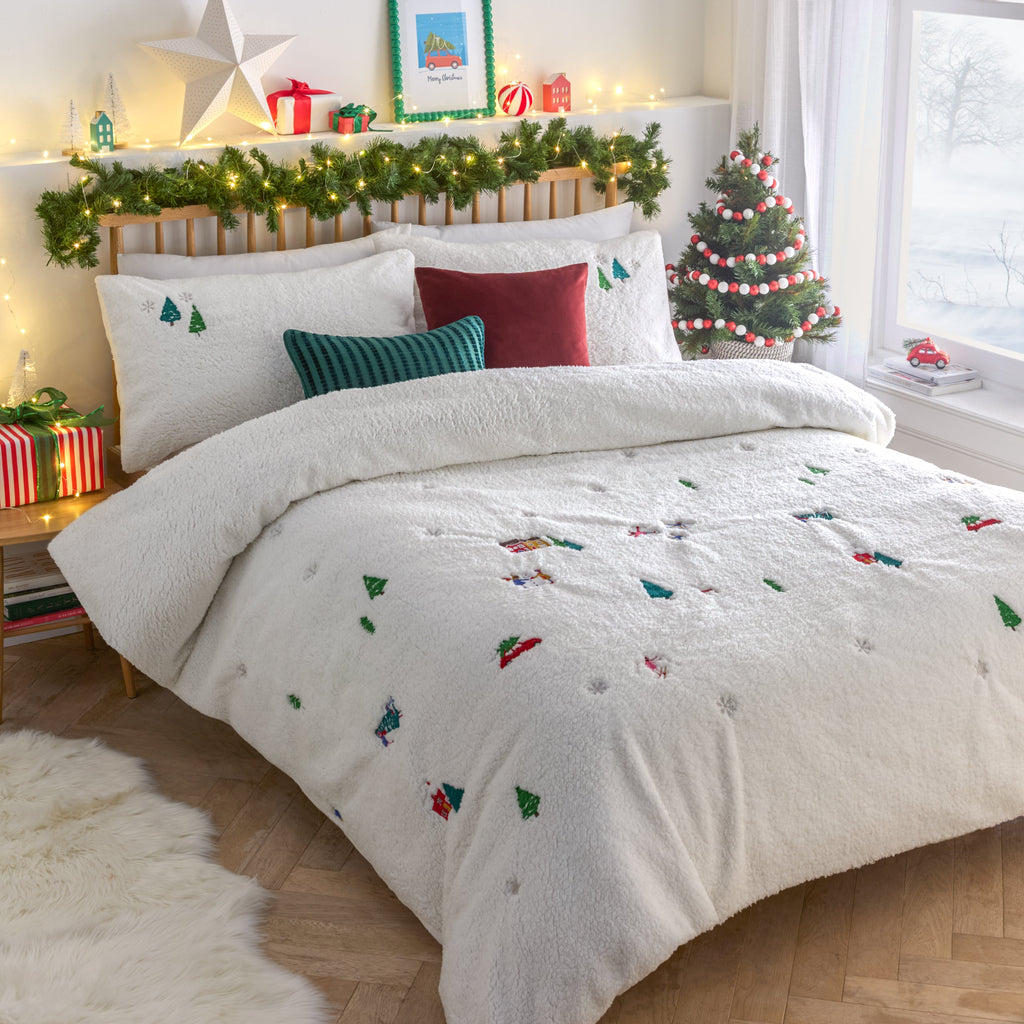 Christmas Together Embroidered Fleece Duvet Cover Set