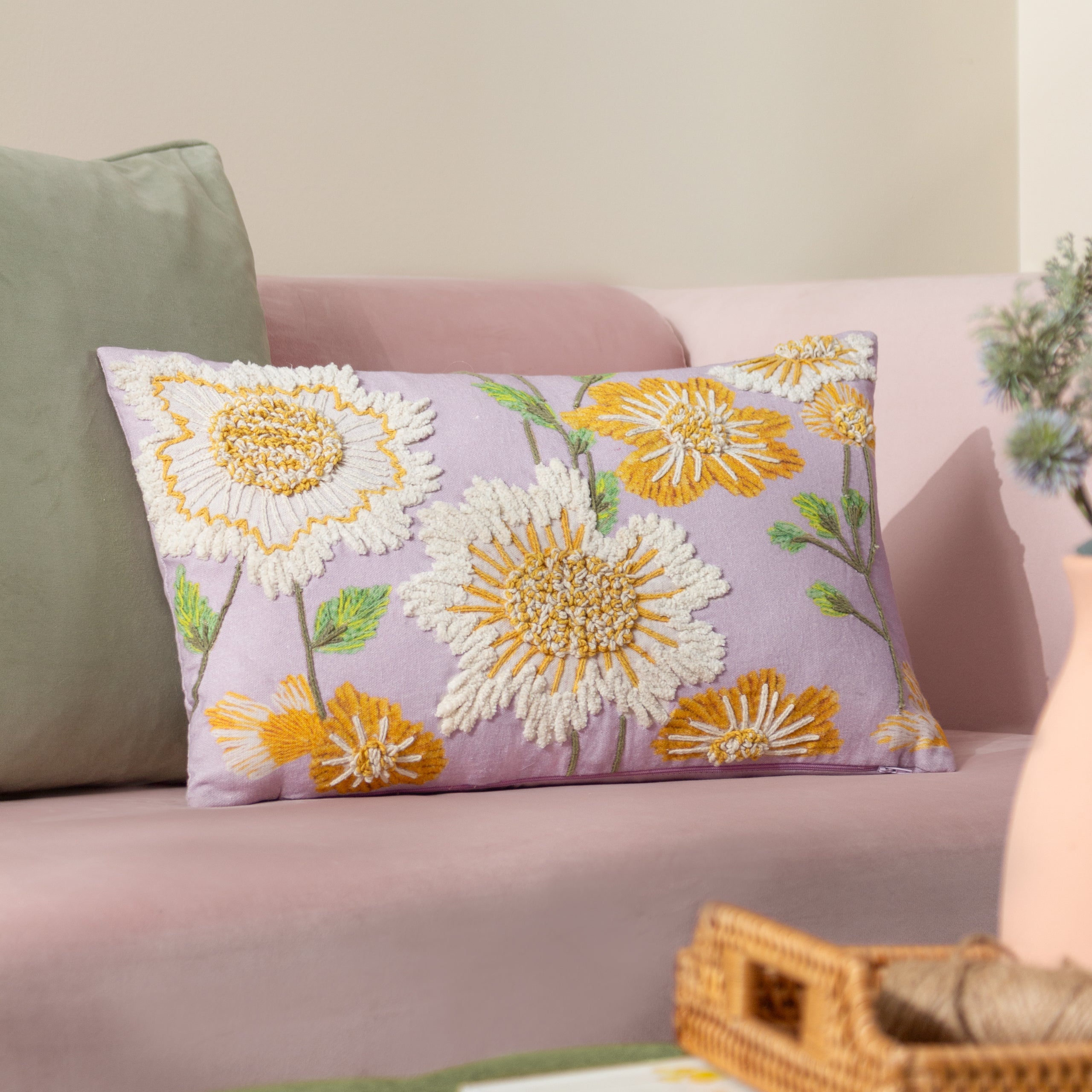 Chrysantha Floral Embroidered Cushion