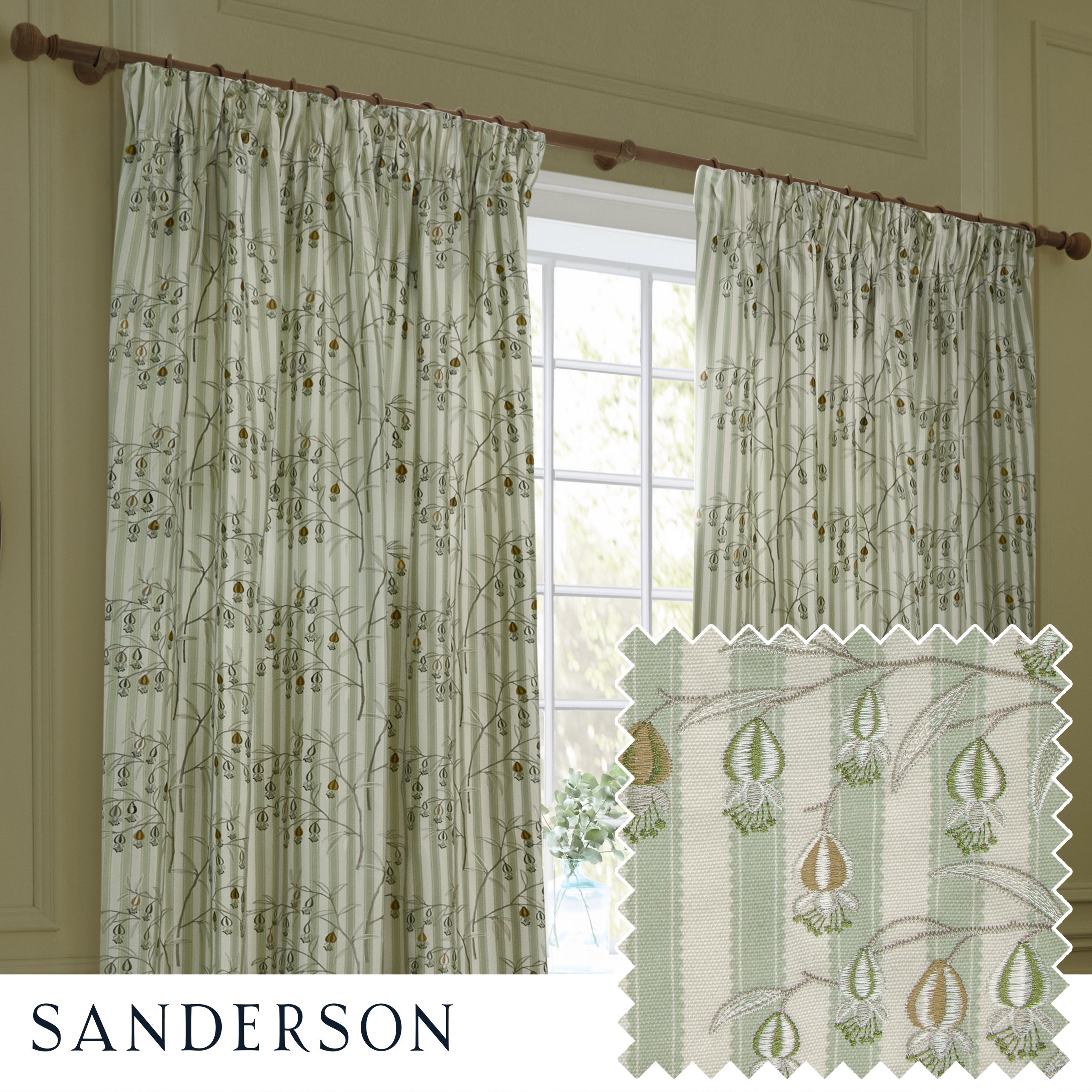Chinese Lanterns Embroidered Pencil Pleat Curtains