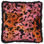 Colette Animal Printed Satin Fringed Cushion Rouge
