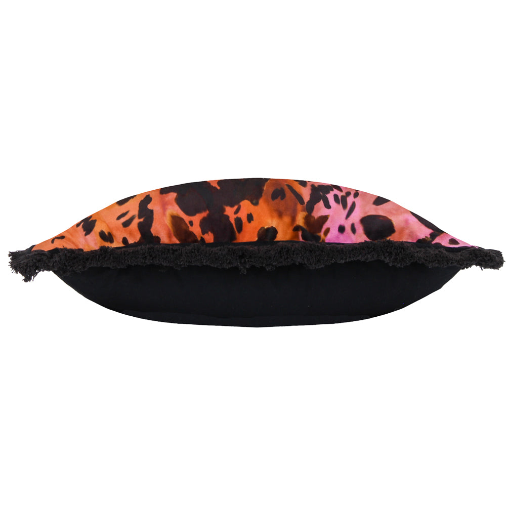 Colette Animal Printed Satin Fringed Cushion Rouge