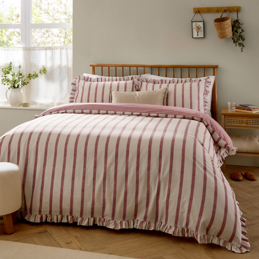 Connie Striped Ruffle Duvet Cover Set