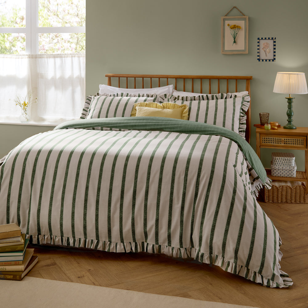 Connie Striped Ruffle Duvet Cover Set