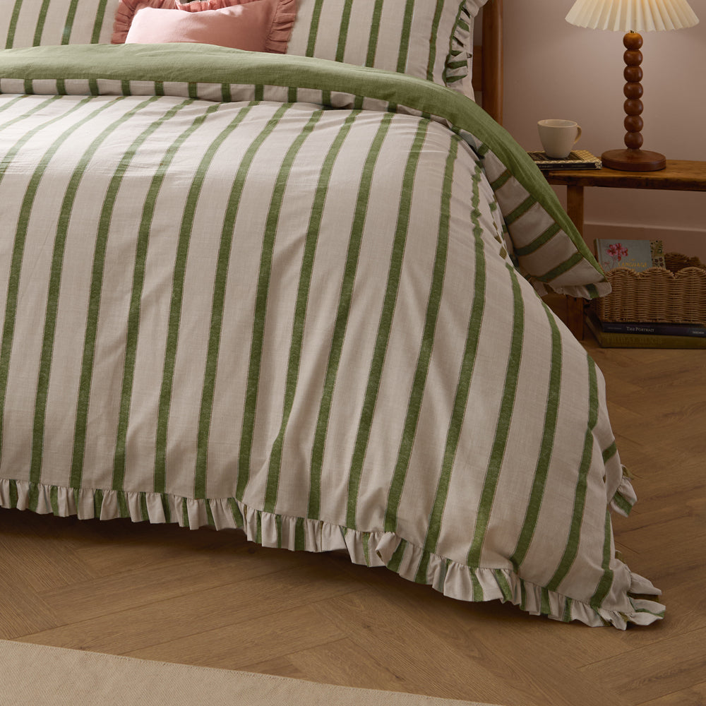 Connie Striped Ruffle Duvet Cover Set