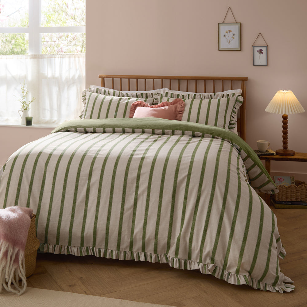 Connie Striped Ruffle Duvet Cover Set
