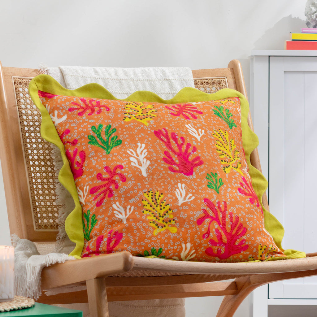 Coral Scalloped Cushion
