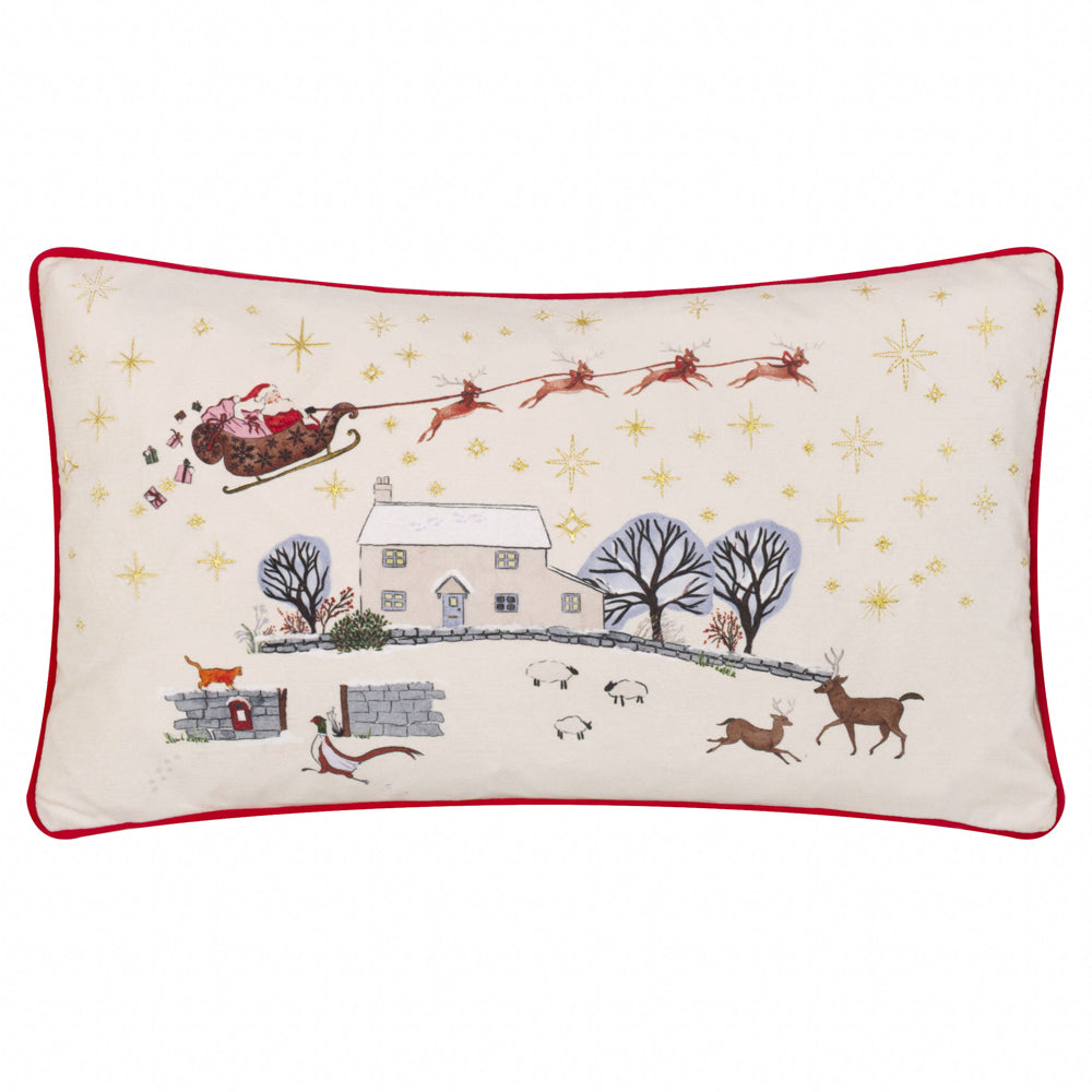 Cotswold Christmas Embroidered Velvet Cushion