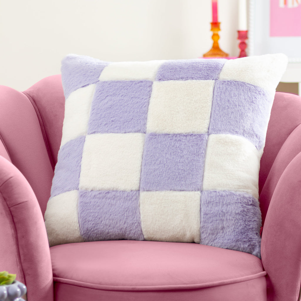 Cozee Check Faux Fur Cushion