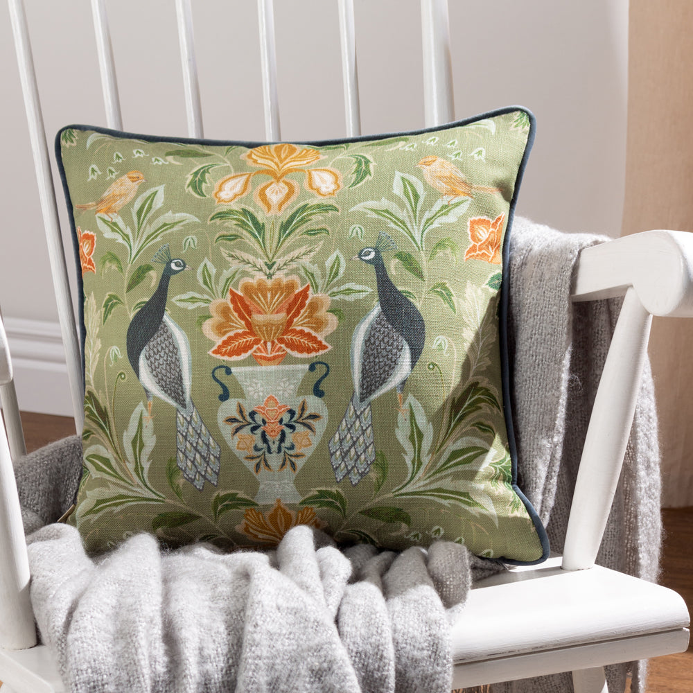 Chatsworth Peacock Piped Cushion