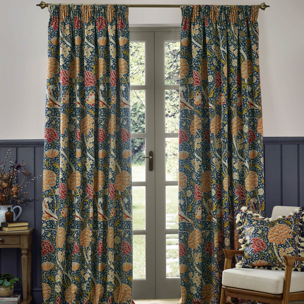 Cray Floral Velvet Pencil Pleat Curtains
