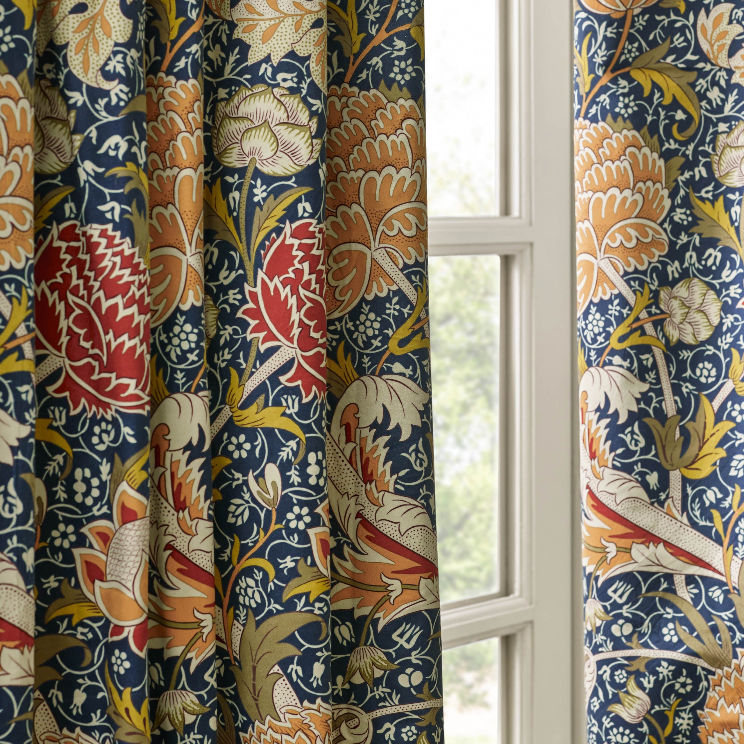 Cray Floral Velvet Pencil Pleat Curtains