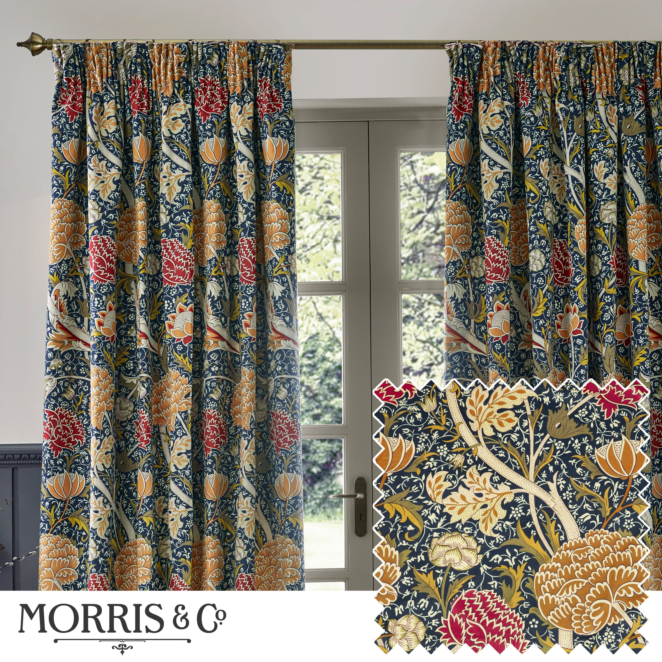 Cray Floral Velvet Pencil Pleat Curtains