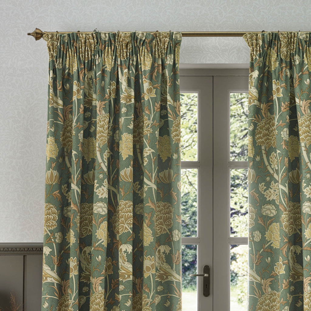Cray Floral Velvet Pencil Pleat Curtains
