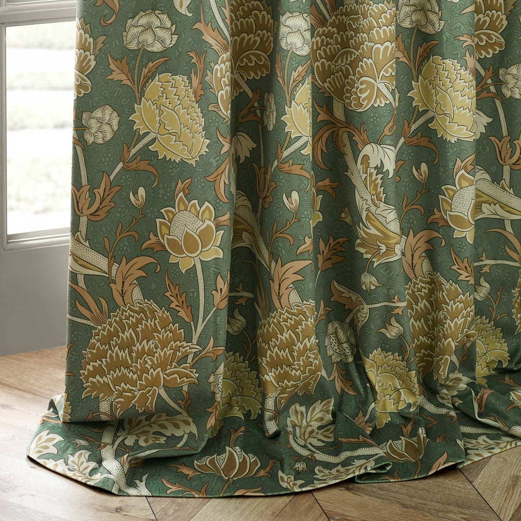 Cray Floral Velvet Pencil Pleat Curtains