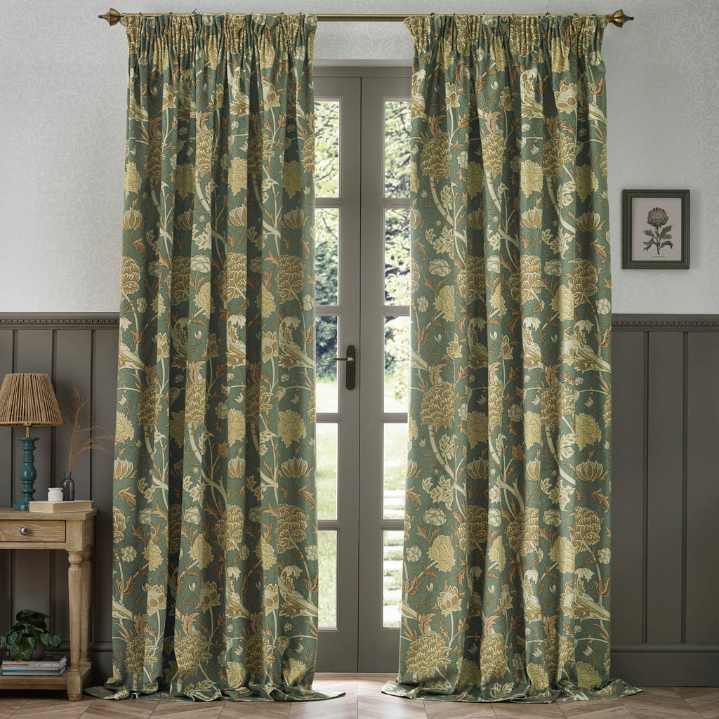 Cray Floral Velvet Pencil Pleat Curtains