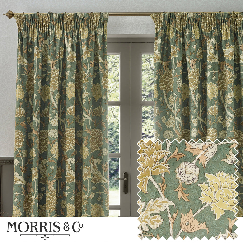 Cray Floral Velvet Pencil Pleat Curtains
