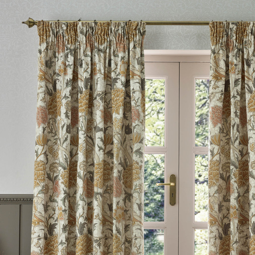 Cray Floral Velvet Pencil Pleat Curtains