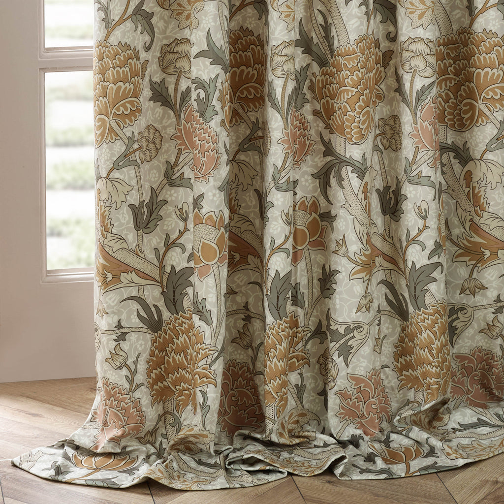 Cray Floral Velvet Pencil Pleat Curtains