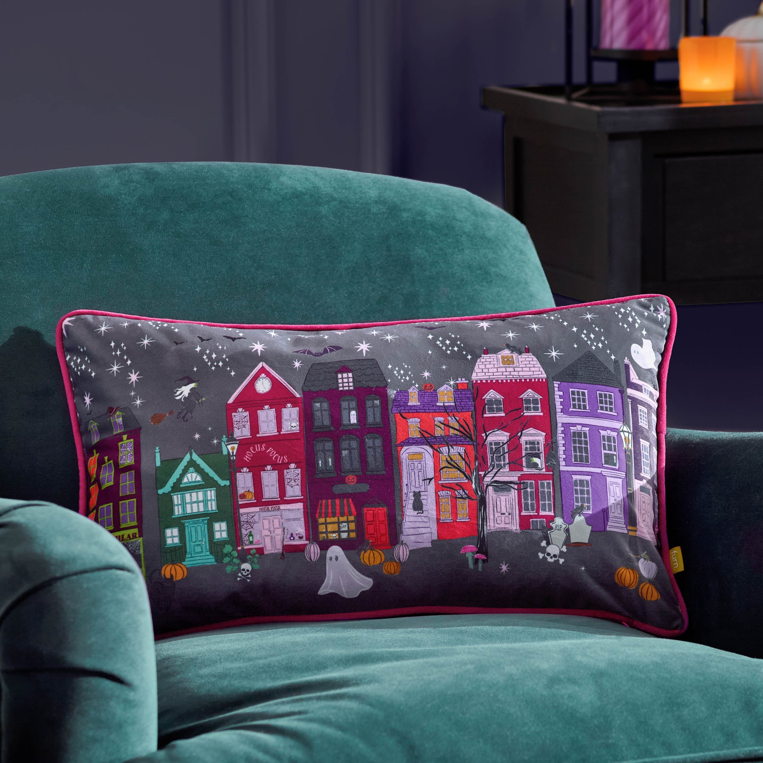 Creepy Town Velvet Piped Cushion
