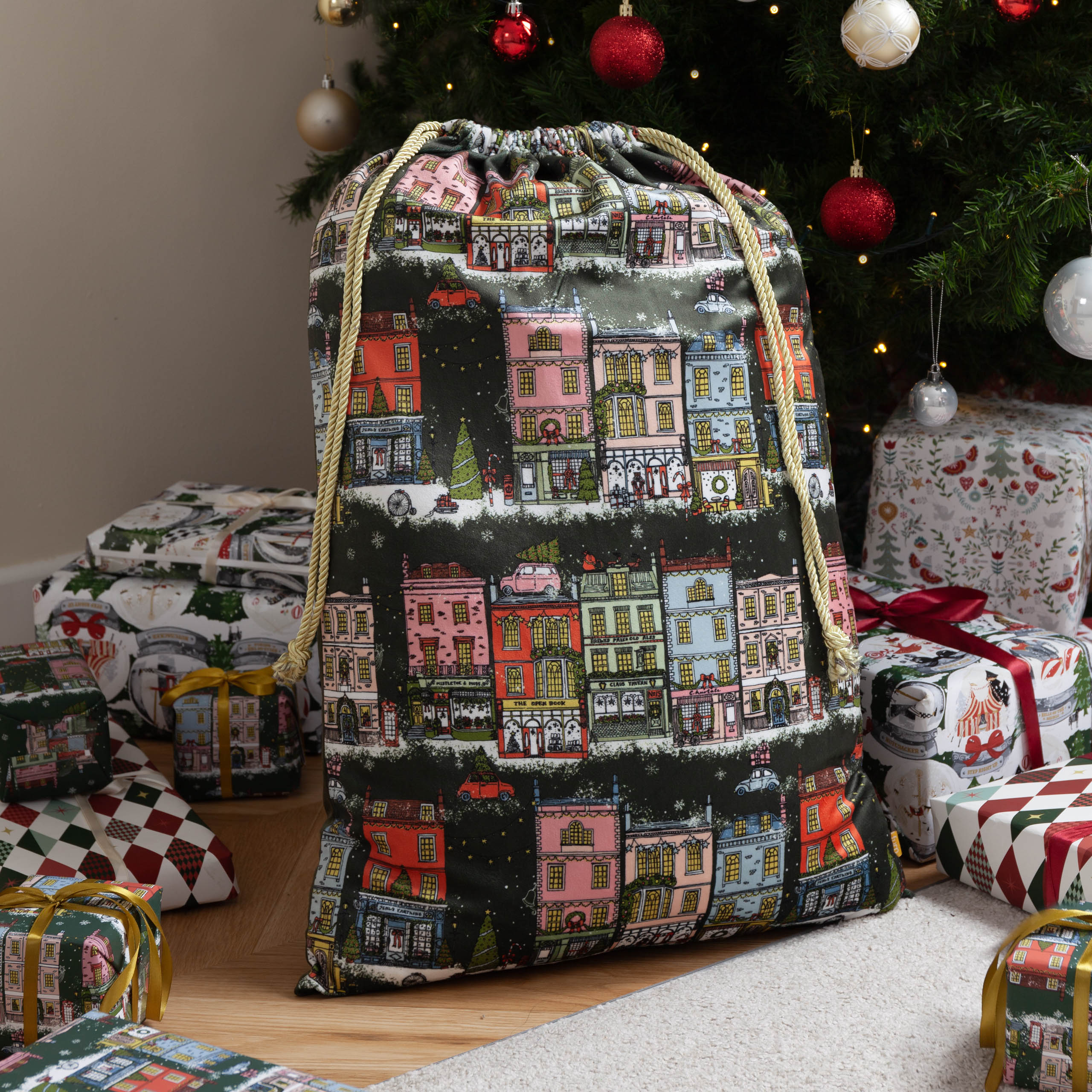 Christmas Spirit Printed Velvet Xmas Sack