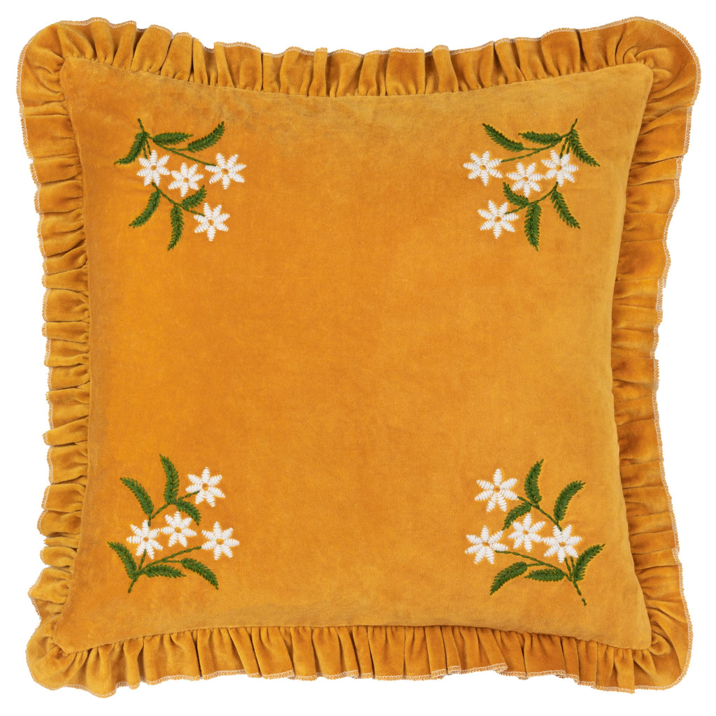 Daisy Frill Embroidered Velvet Cushion