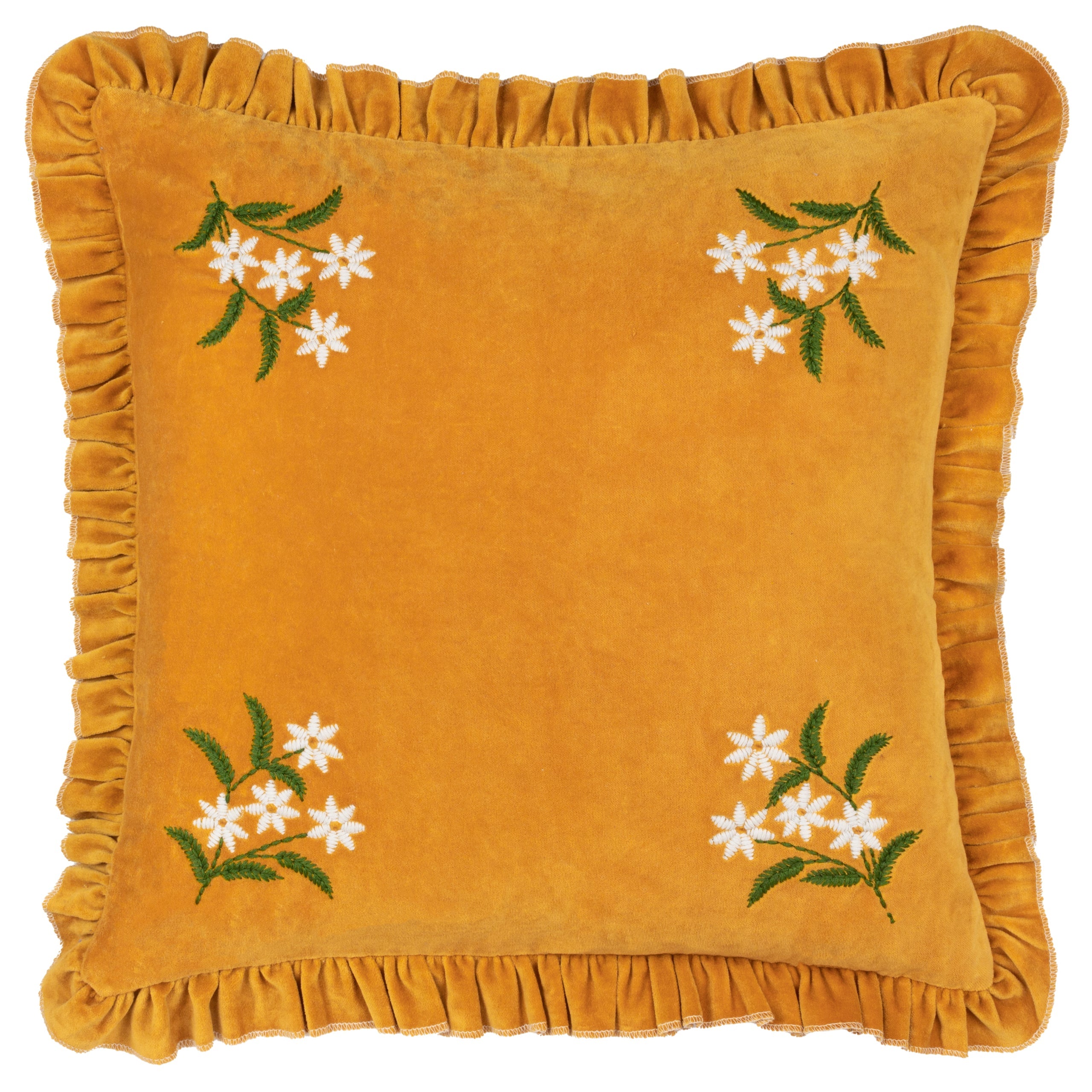 Daisy Frill Embroidered Velvet Cushion