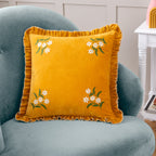 Daisy Frill Embroidered Velvet Cushion