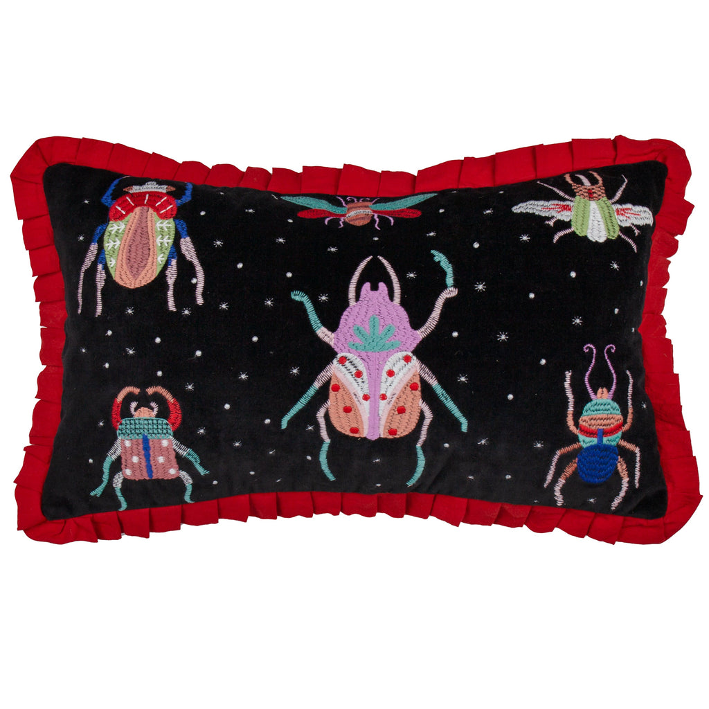 Darkling Beetles Embroidered Velvet Cushion