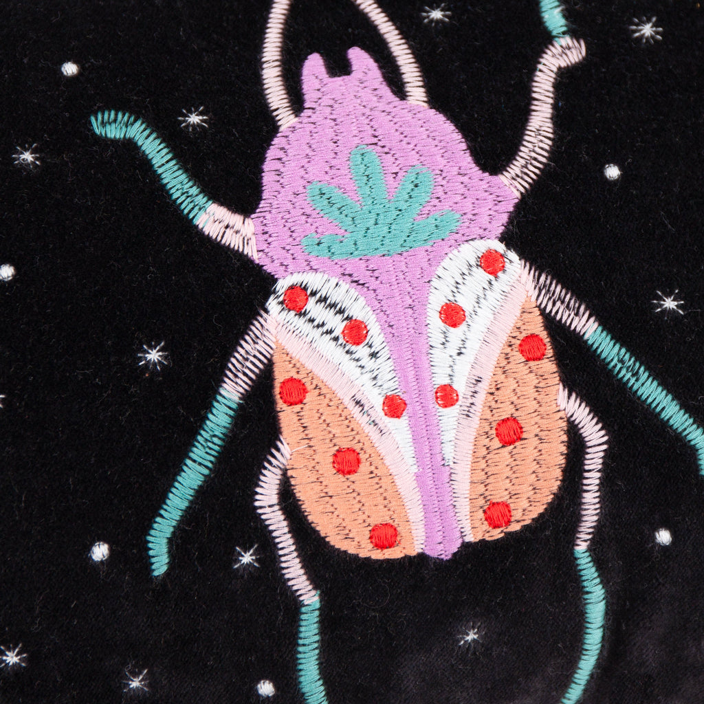 Darkling Beetles Embroidered Velvet Cushion