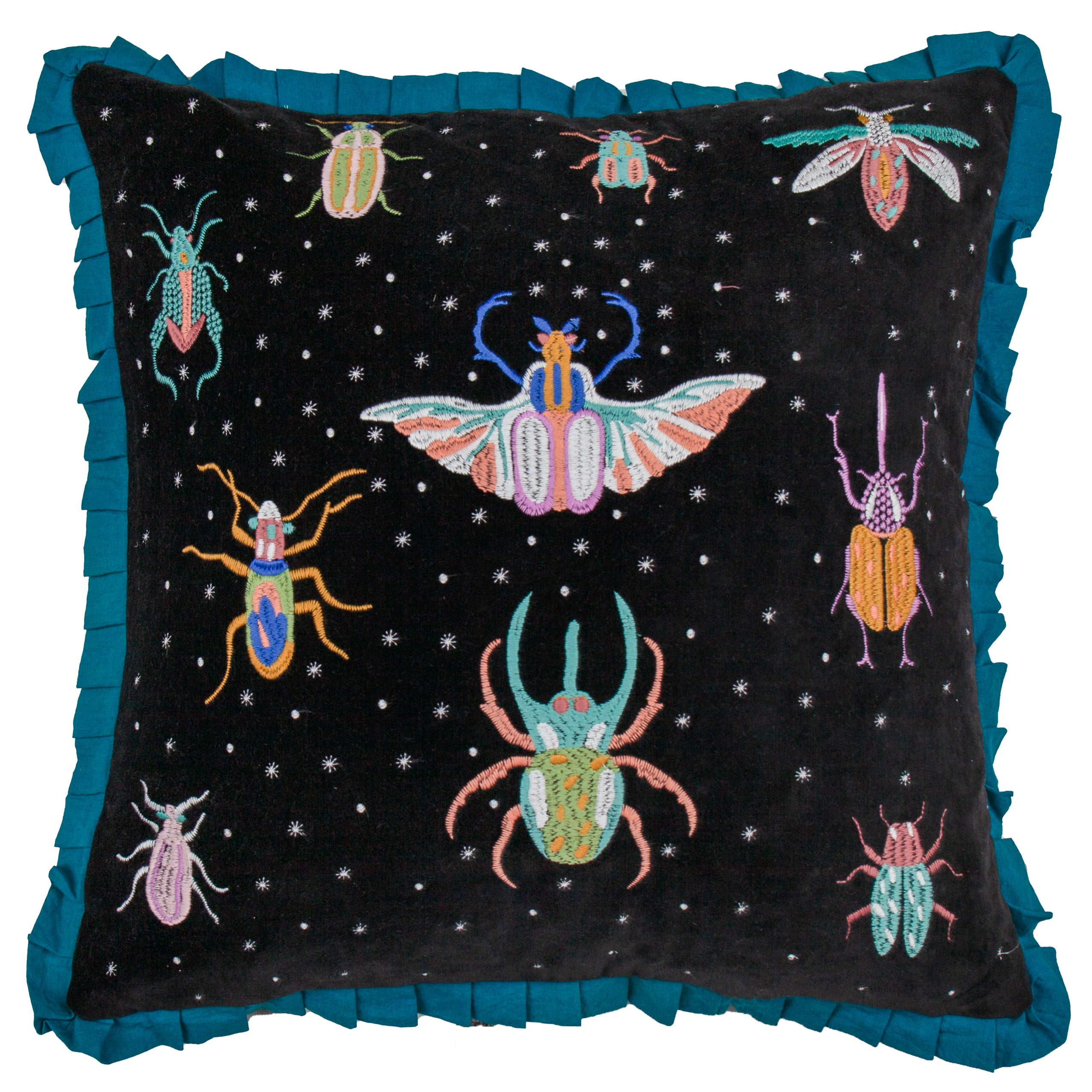 Darkling Beetles Embroidered Velvet Cushion