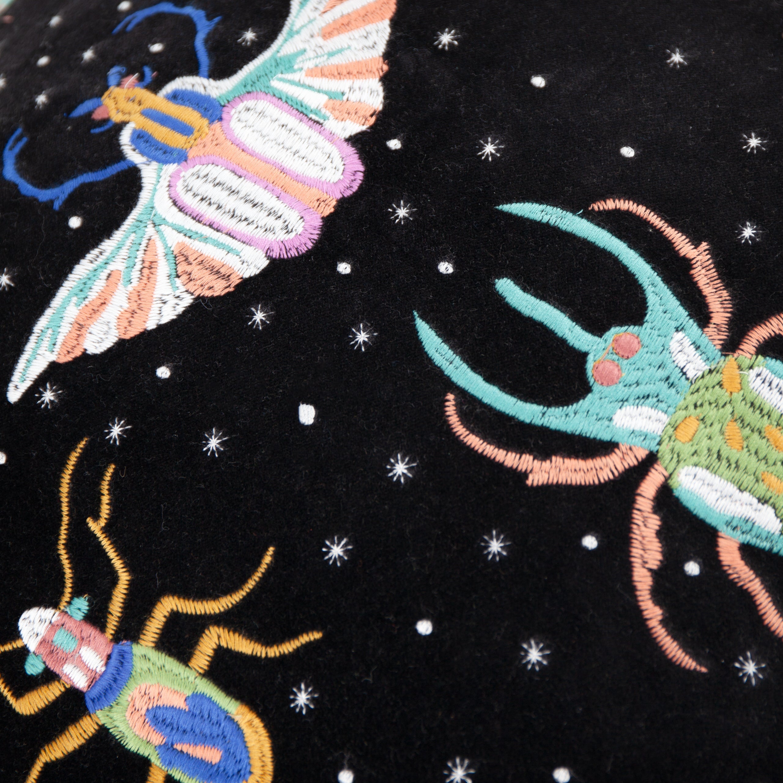 Darkling Beetles Embroidered Velvet Cushion