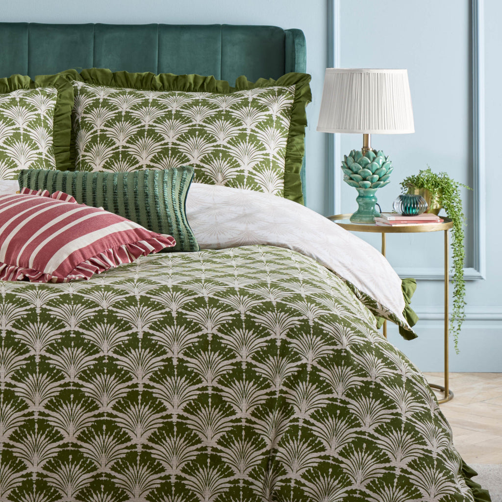 Deco Palm Printed Ruffle Duvet Cover Set