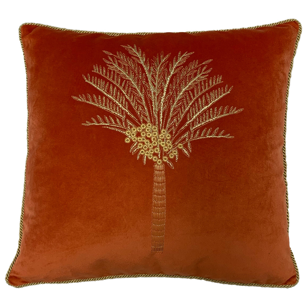 Desert Palm Embroidered Velvet Cushion