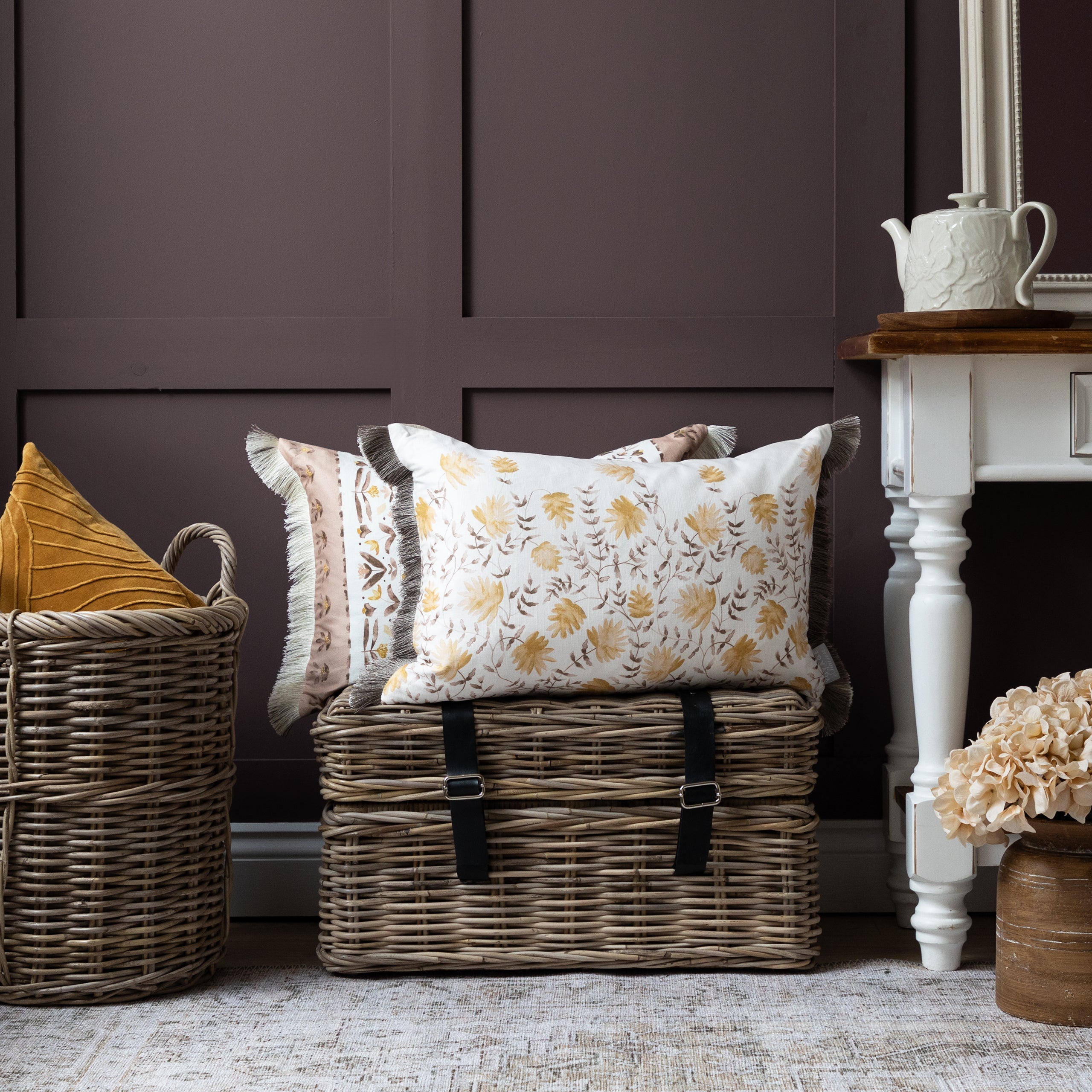 Elai Printed Ruche Fringe Cushion