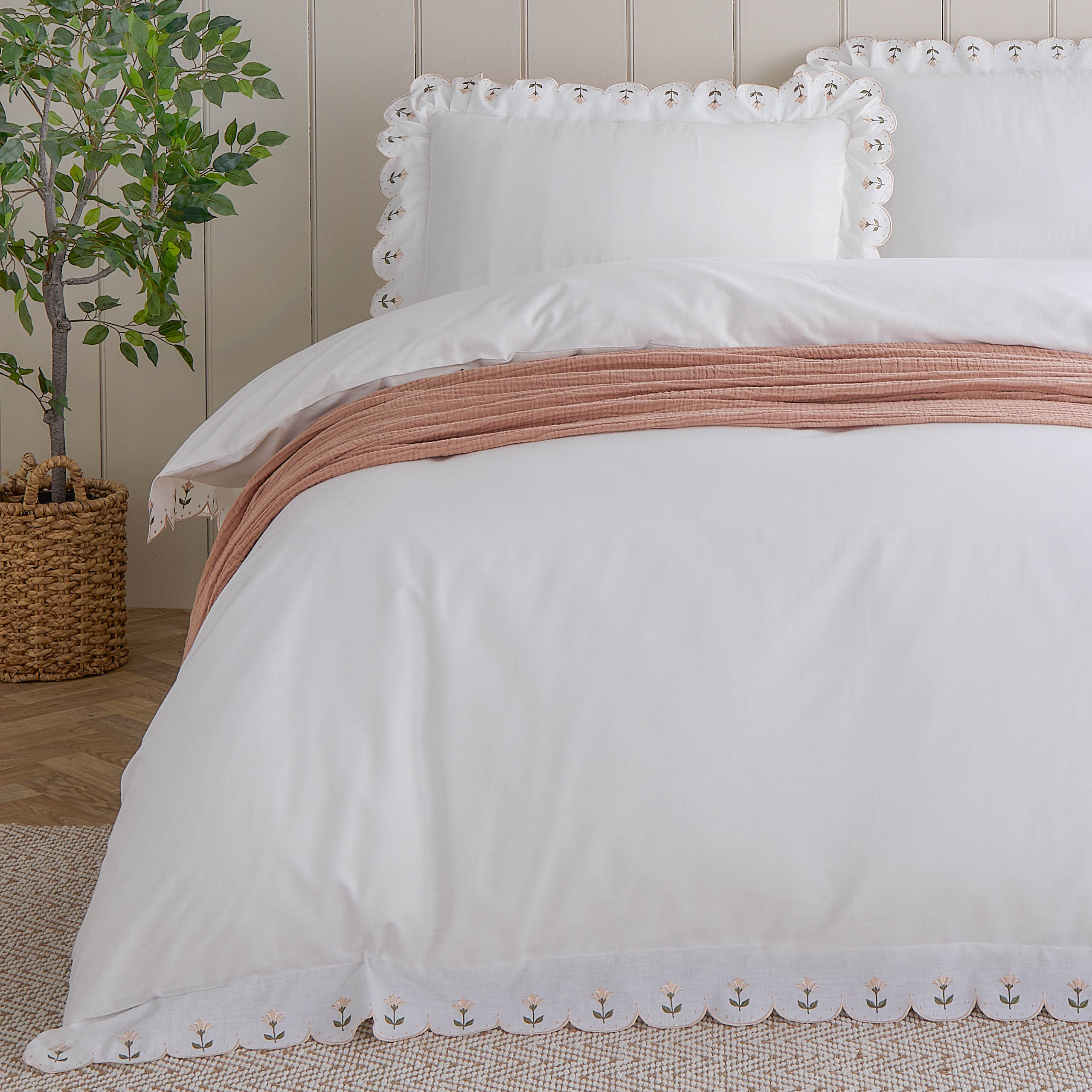 Florrie Embroidered Cotton Duvet Cover Set