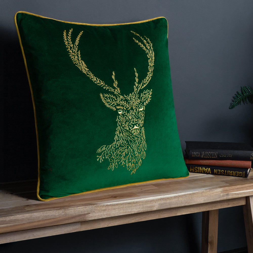 Forest Fauna Stag Velvet Piped Cushion
