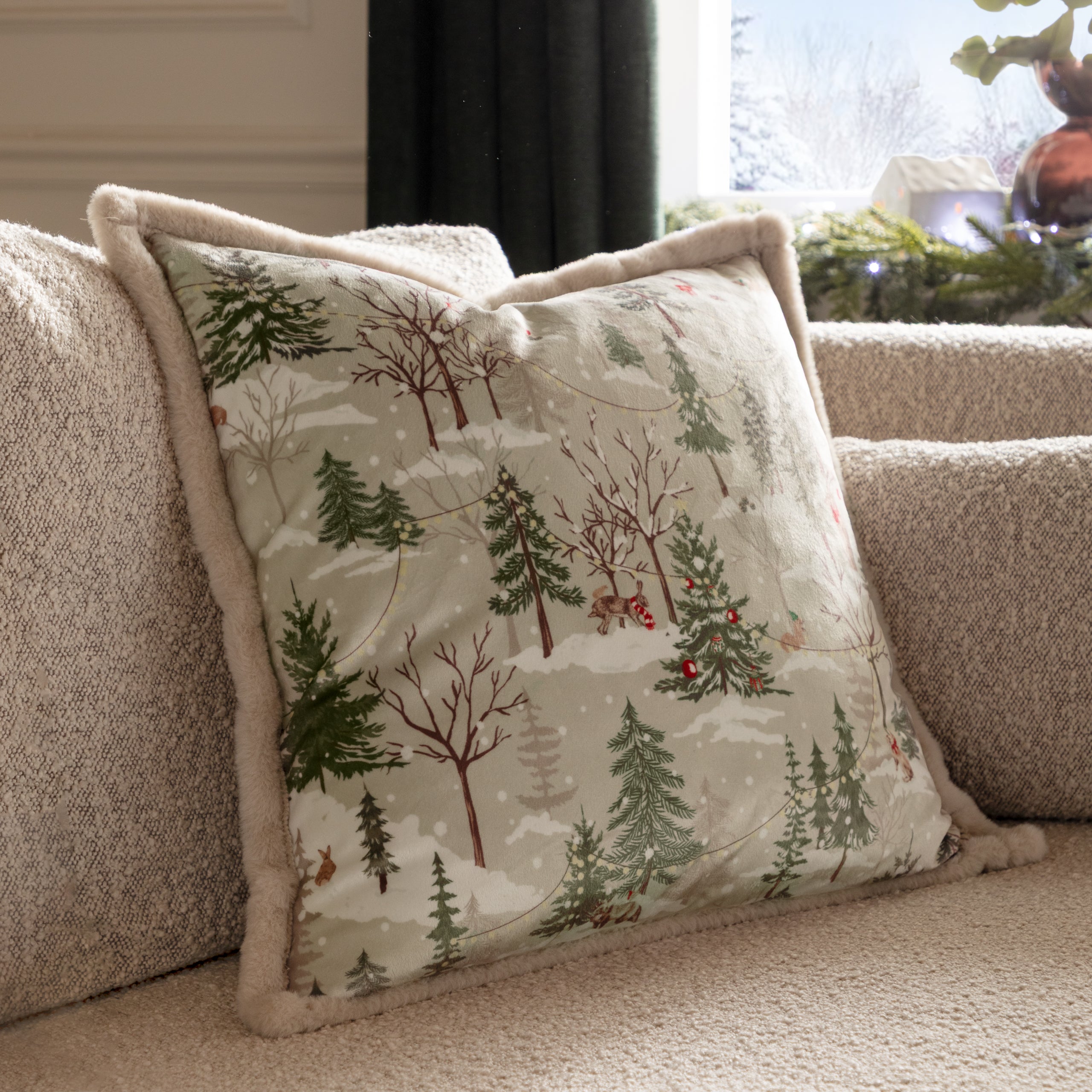 Forest Festivities Velvet Cushion