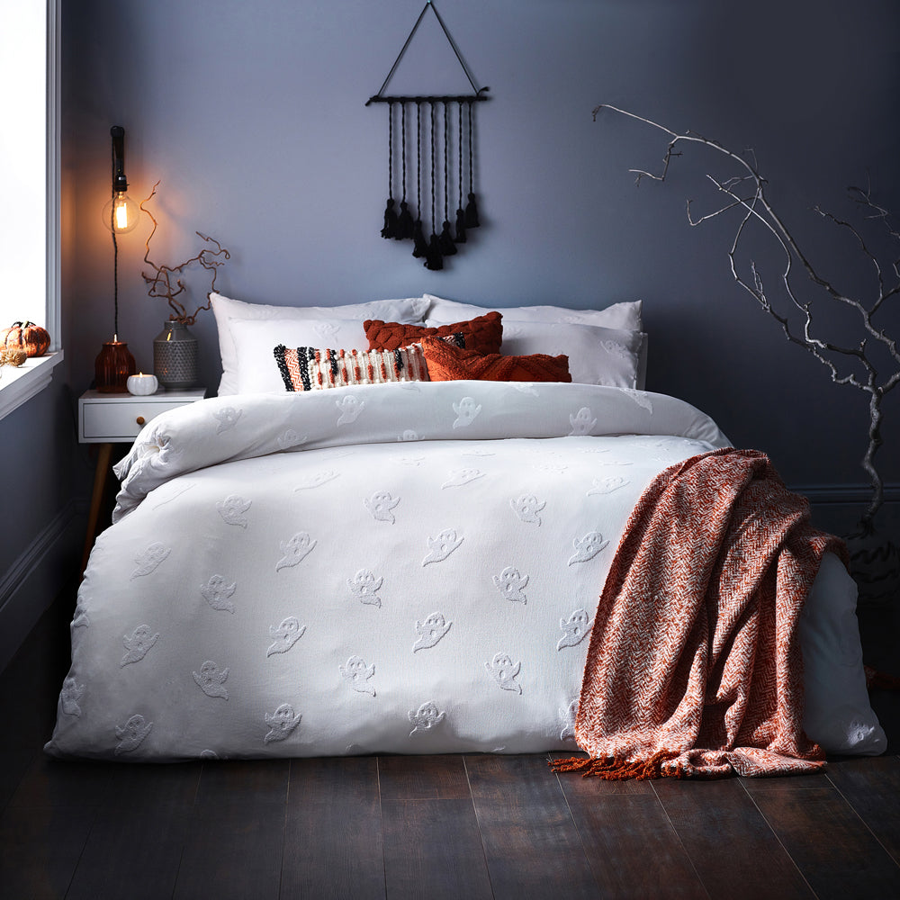 Ghost Tufted Halloween 100% Cotton Duvet Cover Set