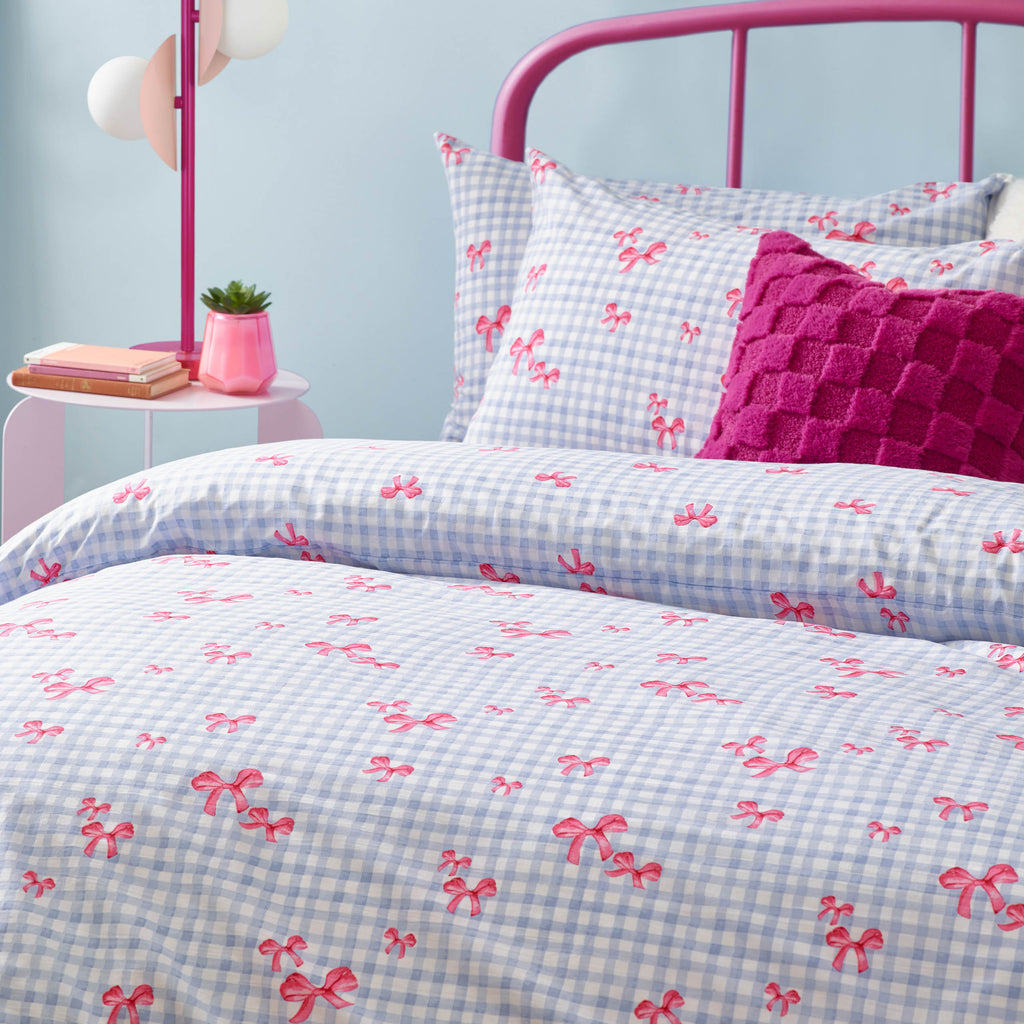 Gingham Bows Printed Duvet Cover Set