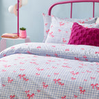 Gingham Bows Printed Duvet Cover Set