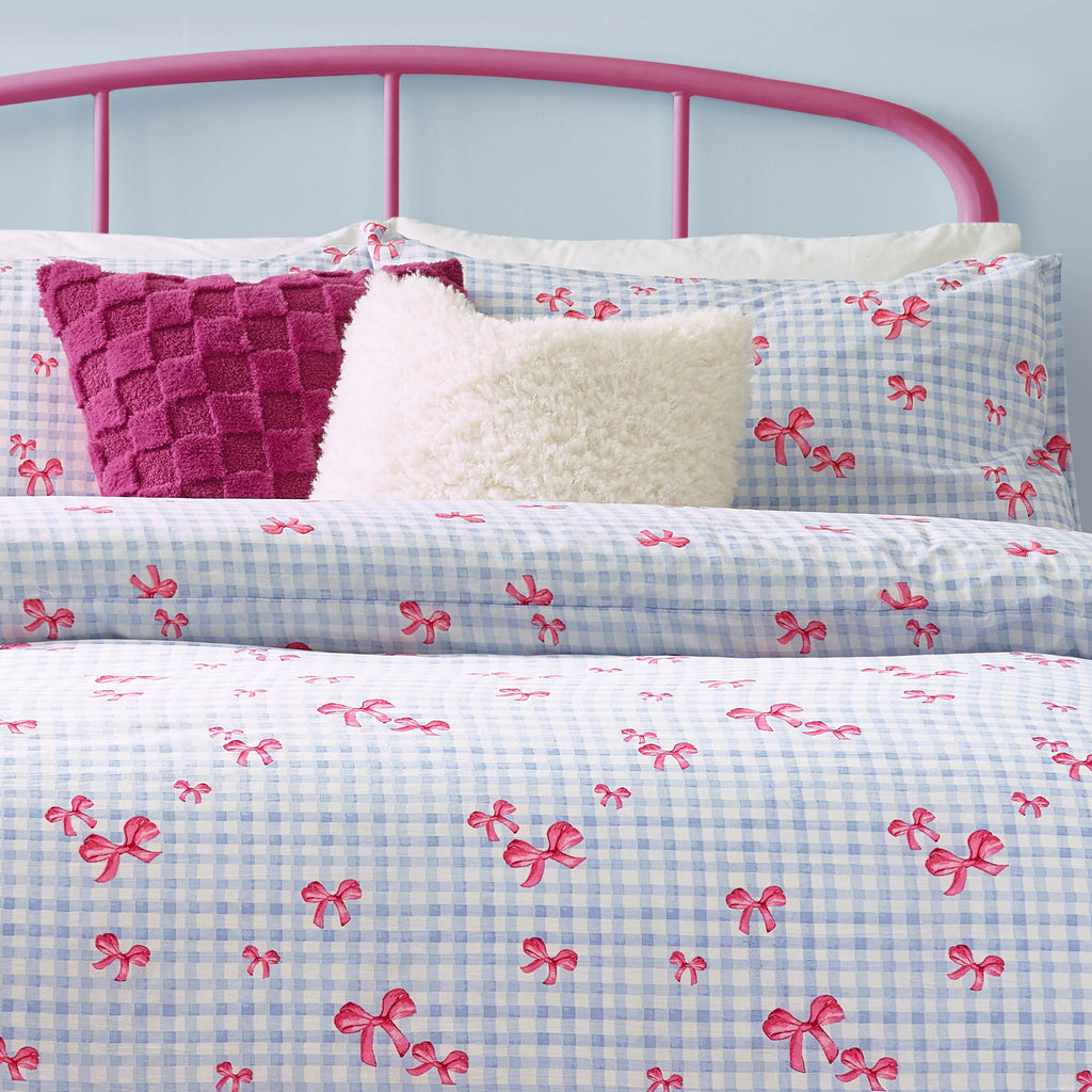 Gingham Bows Printed Duvet Cover Set
